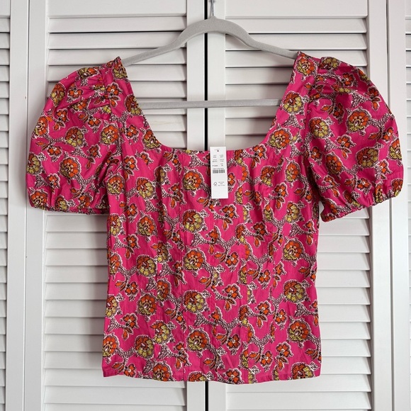 J. Crew Puff-Sleeve Square-neck Top in Ratti Pink Blooms Print Size 00 - Picture 2 of 12